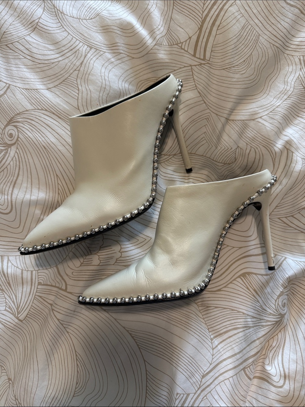Alexander Wang White Embellished Pointed-Toe High Heel Mules 41 (with box)